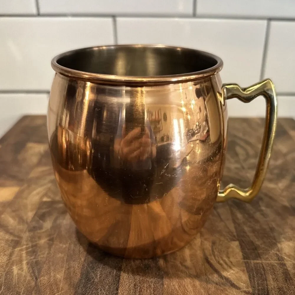 Vintage-Style Smooth Copper Moscow Mule Mugs with Gold Handles Set of 4 EUC